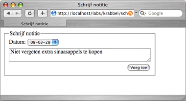 Screenshot van het 'Schrijf notitie' formulier